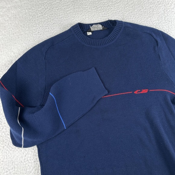 Vintage CB Sports Sweater Mens Large Navy Blue Knit Crewneck Stripe 90s Retro - Picture 2 of 14